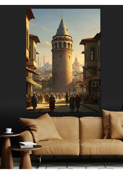 Osmanlı Galata’nın Tarih Dolu Sabahı Dekoratif Kanvas - Mdf Ahşap Tablo fiyatları