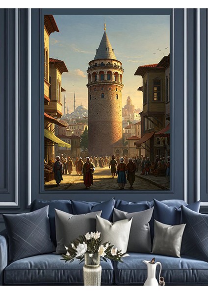 Osmanlı Galata’nın Tarih Dolu Sabahı Dekoratif Kanvas - Mdf Ahşap Tablo modelleri