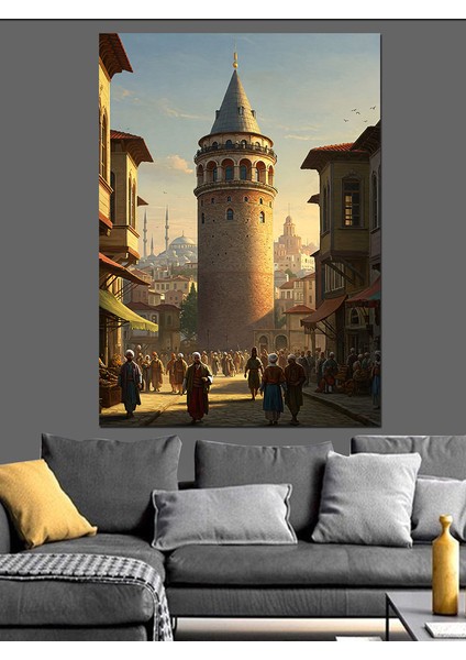 Osmanlı Galata’nın Tarih Dolu Sabahı Dekoratif Kanvas - Mdf Ahşap Tablo fırsatları