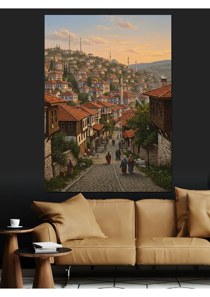 Tarihi Mahallede Gün Batımı Dekoratif Kanvas - Mdf Ahşap Tablo