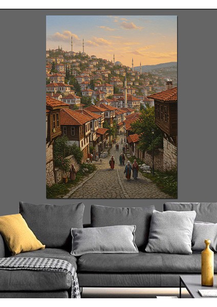 Tarihi Mahallede Gün Batımı Dekoratif Kanvas - Mdf Ahşap Tablo