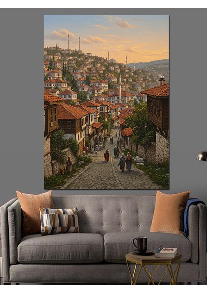 Tarihi Mahallede Gün Batımı Dekoratif Kanvas - Mdf Ahşap Tablo