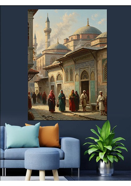 Osmanlı Caminin Önünde Tarih Akıyor Dekoratif Kanvas - Mdf Ahşap Tablo
