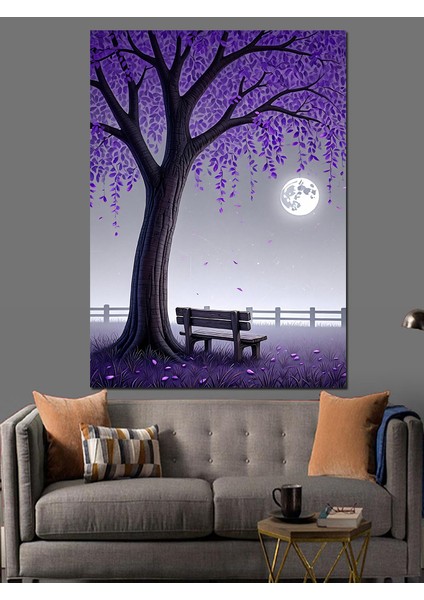 Mor Ağacın Altında Bekleyiş Dekoratif Kanvas - Mdf Ahşap Tablo fiyatları