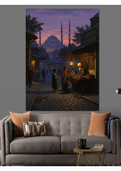 Osmanlı Sokakta Gece Pazarı Dekoratif Kanvas - Mdf Ahşap Tablo