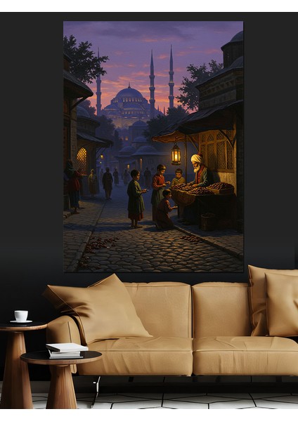 Osmanlı Sokakta Gece Pazarı Dekoratif Kanvas - Mdf Ahşap Tablo modelleri