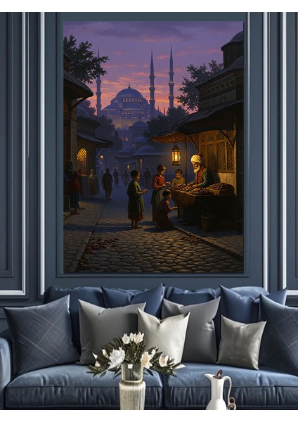 Osmanlı Sokakta Gece Pazarı Dekoratif Kanvas - Mdf Ahşap Tablo fırsatları