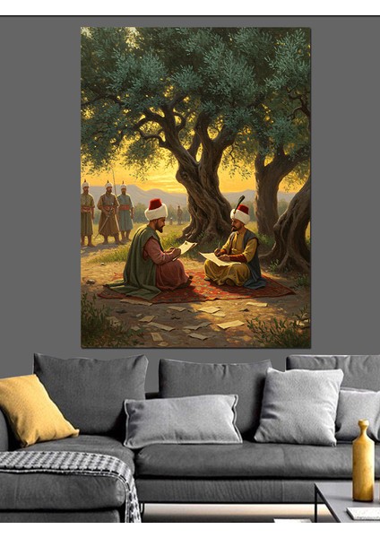 Osmanlı Zeytin Ağacı Altında Sohbet Dekoratif Kanvas - Mdf Ahşap Tablo