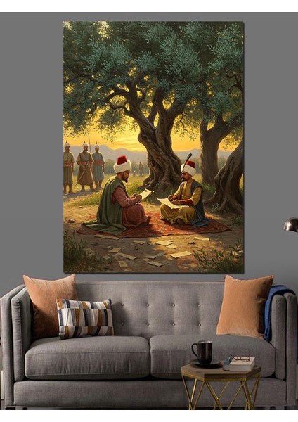 Osmanlı Zeytin Ağacı Altında Sohbet Dekoratif Kanvas - Mdf Ahşap Tablo fiyatları