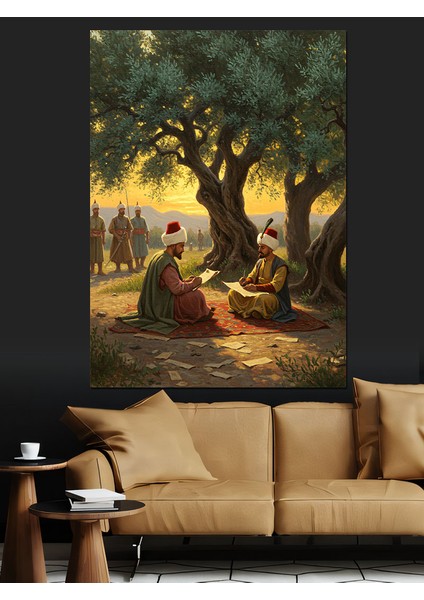 Osmanlı Zeytin Ağacı Altında Sohbet Dekoratif Kanvas - Mdf Ahşap Tablo fırsatları