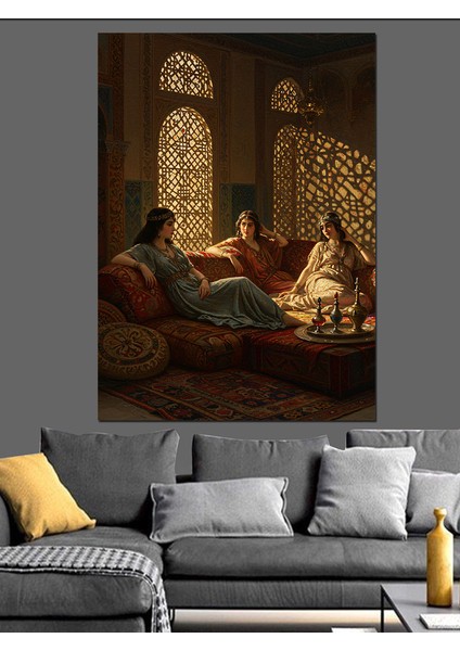 Osmanlı Sarayda Gün Batımı Sohbeti Dekoratif Kanvas - Mdf Ahşap Tablo