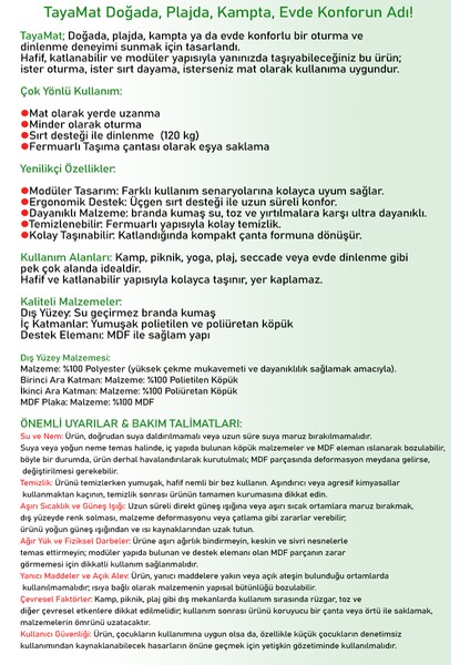 Tayamat, Katlanabilir Sırt Dayamalı Oturma Dinlenme Matı & Minderi