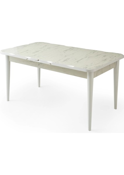 Ahşap Salon Yemek Masa Sandalye Takımı 6 Porto Sandalyeli Ortadan Açılır Büyüyen 90 x 160 cm Mermer Desen