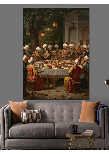 Osmanlı Sofrada Geleneksel Bayram Bereketi Dekoratif Kanvas - Mdf Ahşap Tablo fiyatları