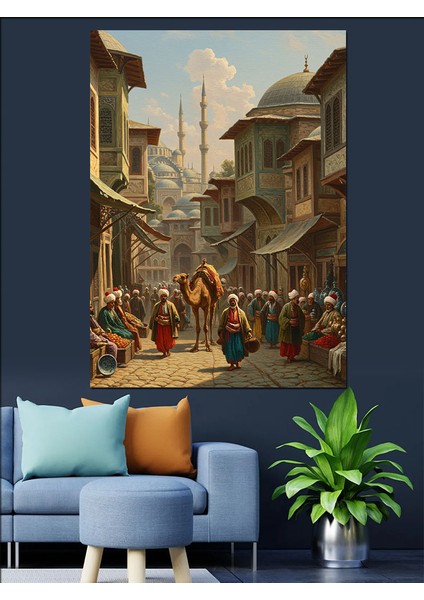 Osmanlı Taş Sokaklarda Hayat Akışı Dekoratif Kanvas - Mdf Ahşap Tablo