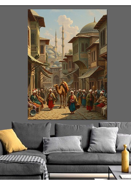 Osmanlı Taş Sokaklarda Hayat Akışı Dekoratif Kanvas - Mdf Ahşap Tablo fırsatları