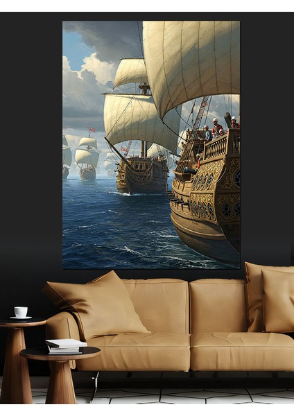 Osmanlı Yelkenlilerle Ufka Doğru Yolculuk Dekoratif Kanvas - Mdf Ahşap Tablo