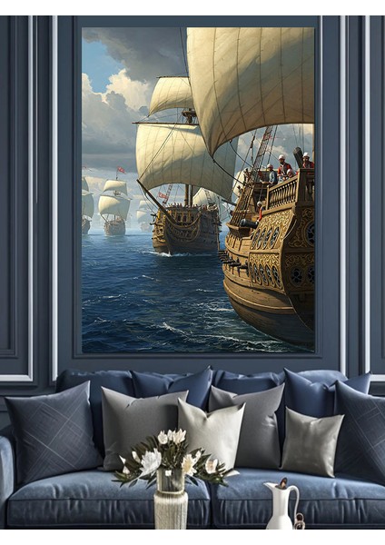 Osmanlı Yelkenlilerle Ufka Doğru Yolculuk Dekoratif Kanvas - Mdf Ahşap Tablo fiyatları