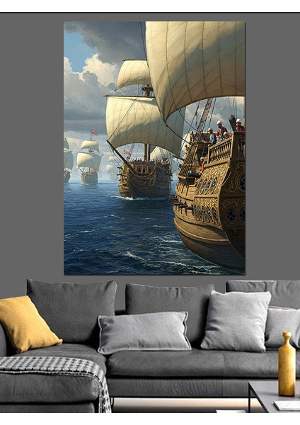 Osmanlı Yelkenlilerle Ufka Doğru Yolculuk Dekoratif Kanvas - Mdf Ahşap Tablo modelleri