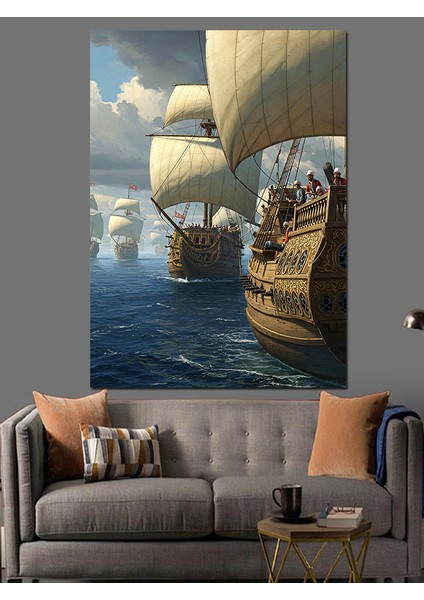 Osmanlı Yelkenlilerle Ufka Doğru Yolculuk Dekoratif Kanvas - Mdf Ahşap Tablo fırsatları