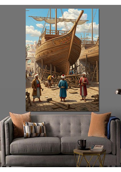 Osmanlı Tersanede Uyanan Gemi Hayali Dekoratif Kanvas - Mdf Ahşap Tablo