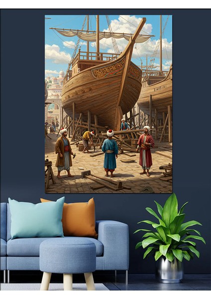 Osmanlı Tersanede Uyanan Gemi Hayali Dekoratif Kanvas - Mdf Ahşap Tablo fiyatları