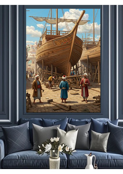 Osmanlı Tersanede Uyanan Gemi Hayali Dekoratif Kanvas - Mdf Ahşap Tablo fırsatları