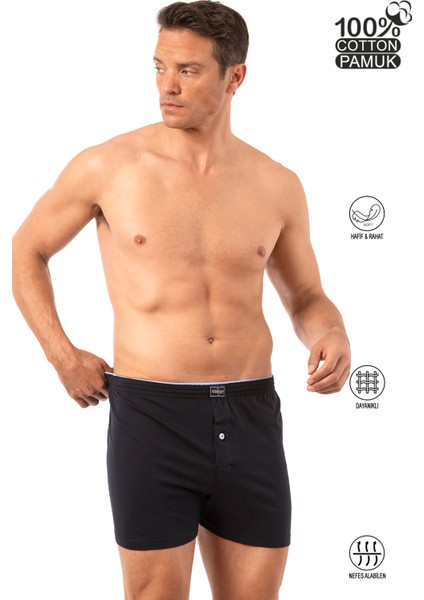0041 Erkek Şardonlu Pamuklu Düğmeli Penye Boxer