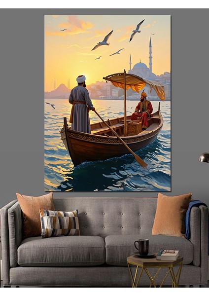 Osmanlı Kayıkta Günbatımı Sohbeti Dekoratif Kanvas - Mdf Ahşap Tablo