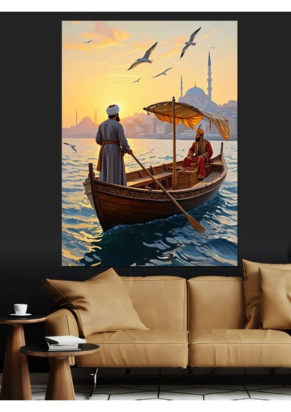 Osmanlı Kayıkta Günbatımı Sohbeti Dekoratif Kanvas - Mdf Ahşap Tablo modelleri