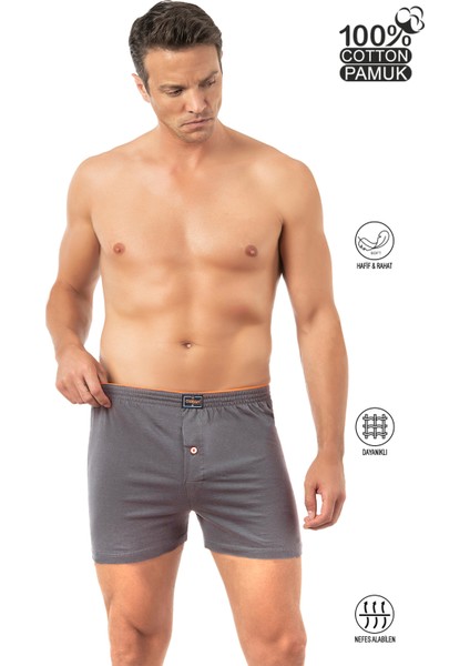 0041 Erkek Şardonlu Pamuklu Düğmeli Penye Boxer