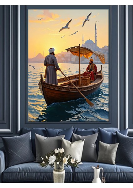 Osmanlı Kayıkta Günbatımı Sohbeti Dekoratif Kanvas - Mdf Ahşap Tablo fırsatları