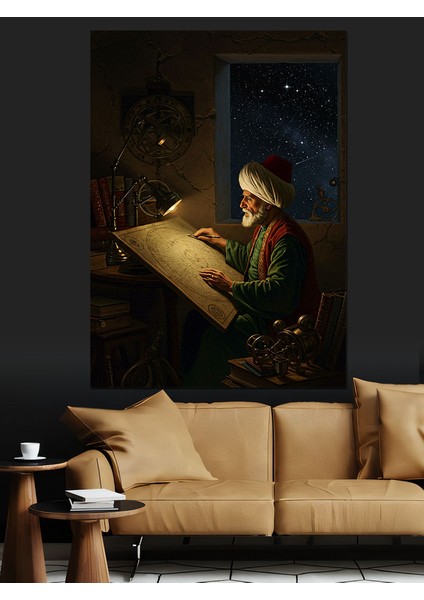 Osmanlı El Yazmalarıyla Uğraşan Bilge Dekoratif Kanvas - Mdf Ahşap Tablo