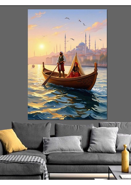 Osmanlı Sandaldaki Sessiz Şehir Turu Dekoratif Kanvas - Mdf Ahşap Tablo