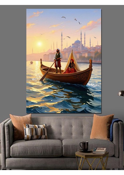 Osmanlı Sandaldaki Sessiz Şehir Turu Dekoratif Kanvas - Mdf Ahşap Tablo fiyatları