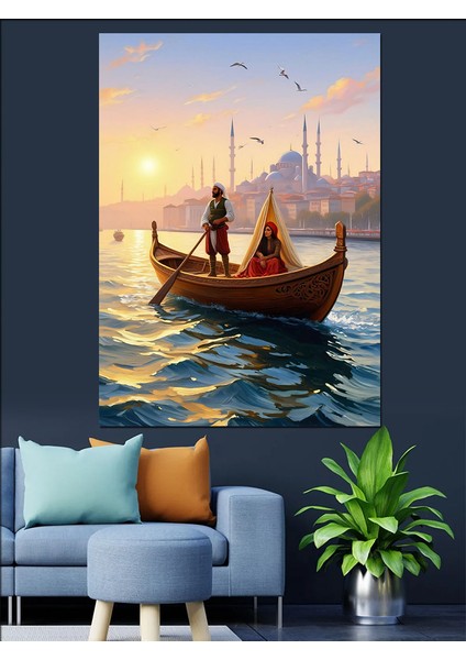 Osmanlı Sandaldaki Sessiz Şehir Turu Dekoratif Kanvas - Mdf Ahşap Tablo modelleri