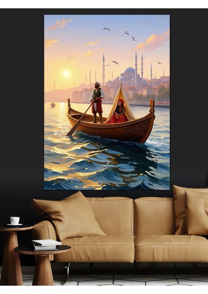 Osmanlı Sandaldaki Sessiz Şehir Turu Dekoratif Kanvas - Mdf Ahşap Tablo fırsatları