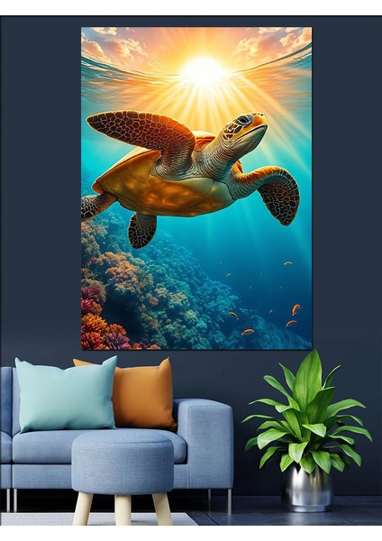Güneş Altında Neşeli Kaplumbağa Dekoratif Kanvas - Mdf Ahşap Tablo fiyatları