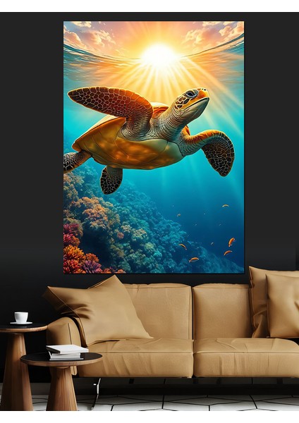 Güneş Altında Neşeli Kaplumbağa Dekoratif Kanvas - Mdf Ahşap Tablo modelleri