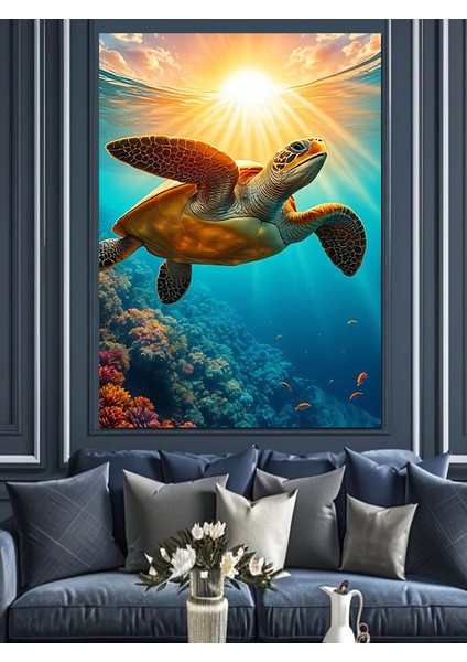 Güneş Altında Neşeli Kaplumbağa Dekoratif Kanvas - Mdf Ahşap Tablo fırsatları