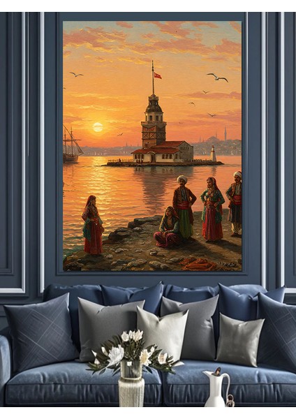 Osmanlı Kız Kulesinde Gün Batımı Dekoratif Kanvas - Mdf Ahşap Tablo