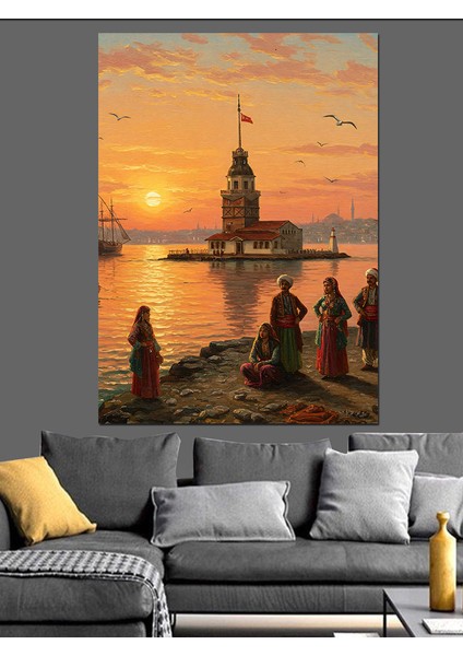 Osmanlı Kız Kulesinde Gün Batımı Dekoratif Kanvas - Mdf Ahşap Tablo fiyatları