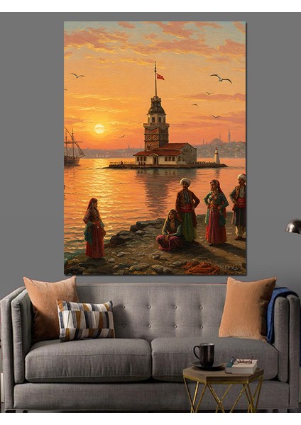 Osmanlı Kız Kulesinde Gün Batımı Dekoratif Kanvas - Mdf Ahşap Tablo modelleri