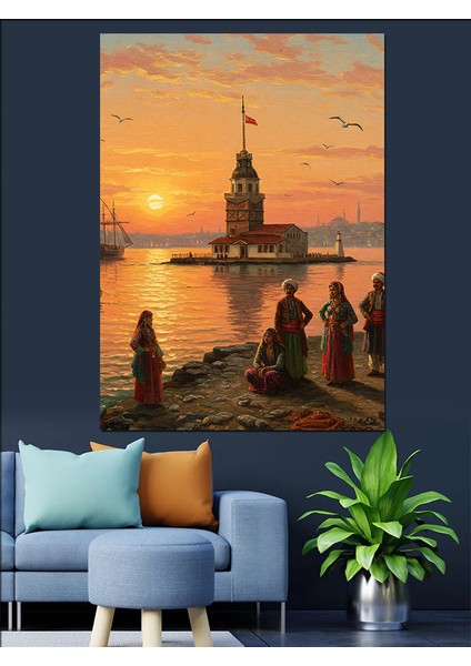 Osmanlı Kız Kulesinde Gün Batımı Dekoratif Kanvas - Mdf Ahşap Tablo fırsatları
