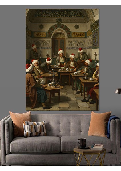 Osmanlı Kıraathanede Derin Çay Muhabbeti Dekoratif Kanvas - Mdf Ahşap Tablo