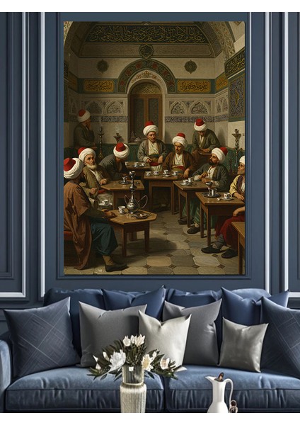 Osmanlı Kıraathanede Derin Çay Muhabbeti Dekoratif Kanvas - Mdf Ahşap Tablo fırsatları