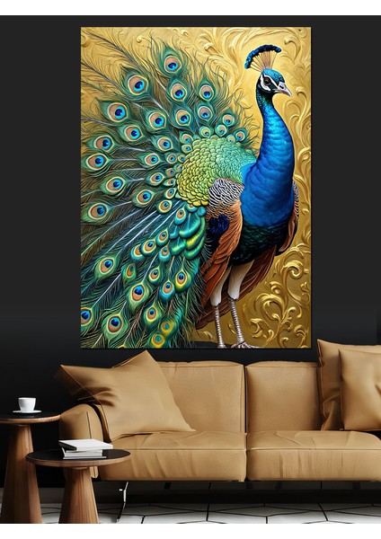 Tüyleri Işıldayan Tavus Kuşu Dekoratif Kanvas - Mdf Ahşap Tablo