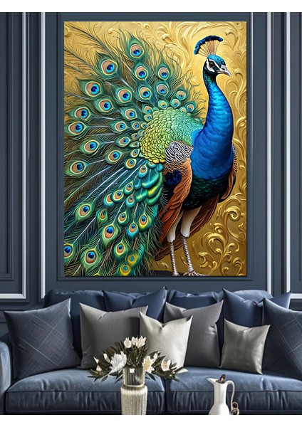 Tüyleri Işıldayan Tavus Kuşu Dekoratif Kanvas - Mdf Ahşap Tablo fiyatları