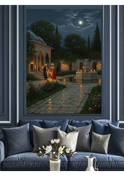 Osmanlı Ay Işığında Huzurlu Avlu Dekoratif Kanvas - Mdf Ahşap Tablo fiyatları