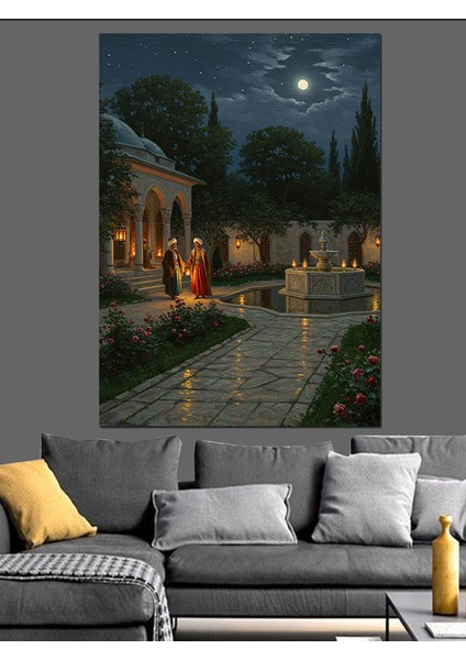 Osmanlı Ay Işığında Huzurlu Avlu Dekoratif Kanvas - Mdf Ahşap Tablo modelleri